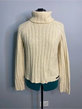 DKNY Cream Ribbed Turtleneck Sweater - Women's